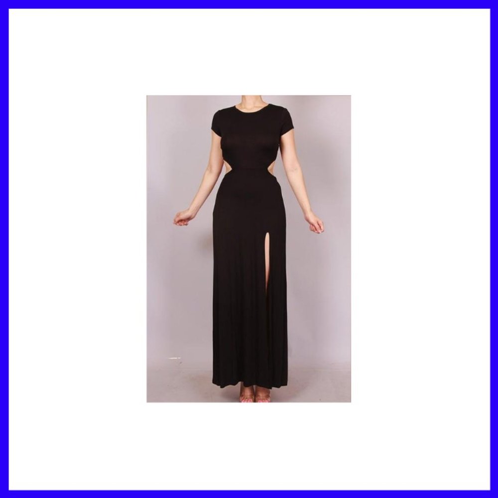 NWT Maxi Dress with Cut Out Back Thigh Split Blue - Picture 5 of 6